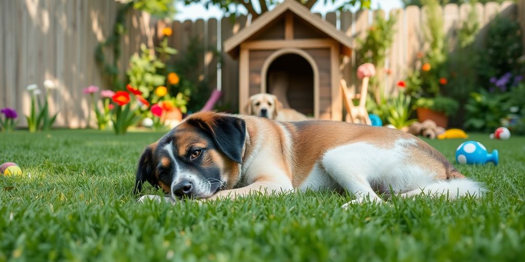 Happy dog in a safe, cozy backyard environment.